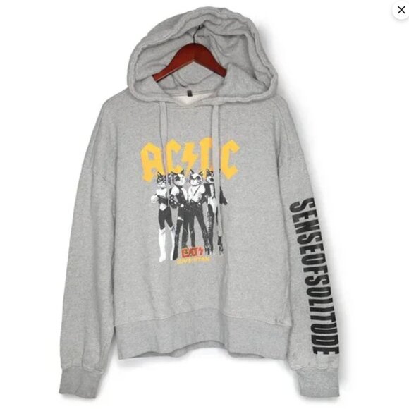 AC/DC Cats Hoodie Cats Love Nyan Feline Rock Band Music 100% Cotton Sweatshirt - Picture 3 of 12